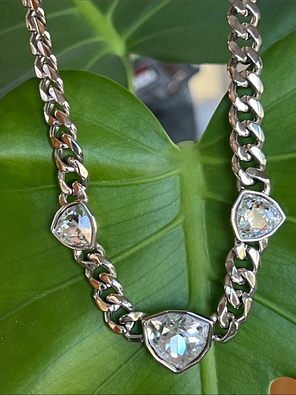 GIVENCHY Silver Chain Necklace with Clear Crystal Accents